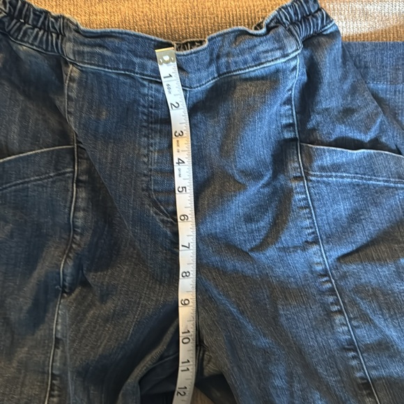 Lisa Bayne XS Cropped Denim Flare Pants Elastic Waist - Picture 4 of 9